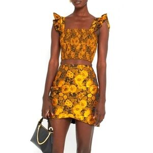 Floral Yellow and Brown Skirt Set